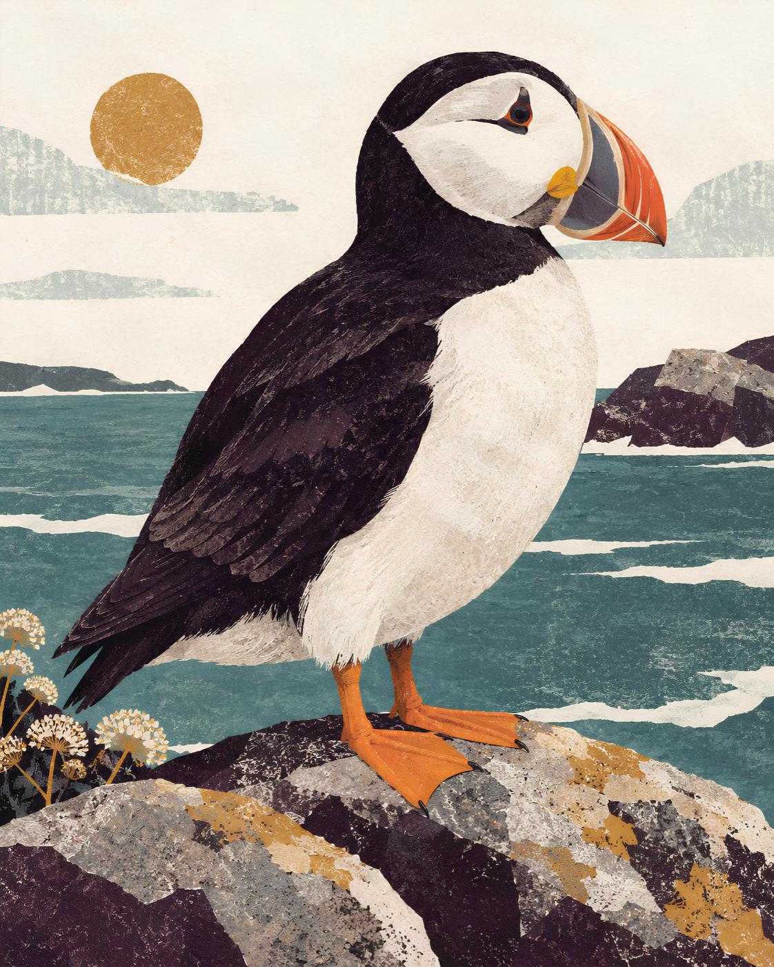 Puffin print artwork for the Eastern Egg Rock feature